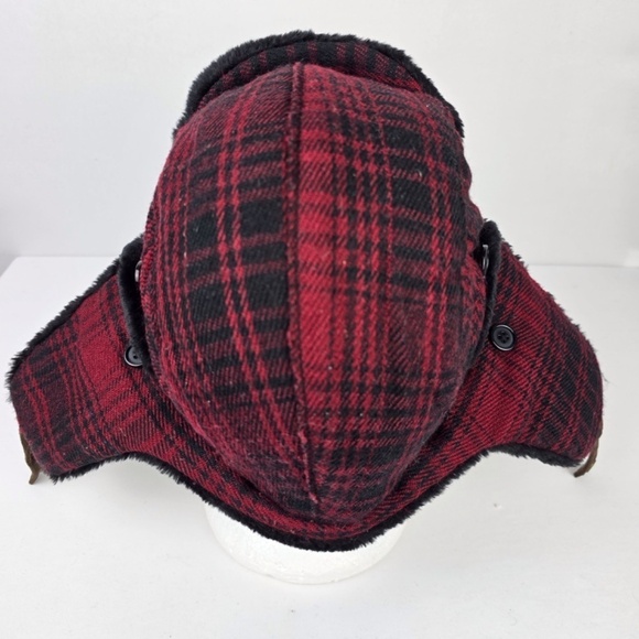Woolrich Winter Trapper ear Hat Faux Shearling Plaid Tartan Red Size Large L - Picture 7 of 10